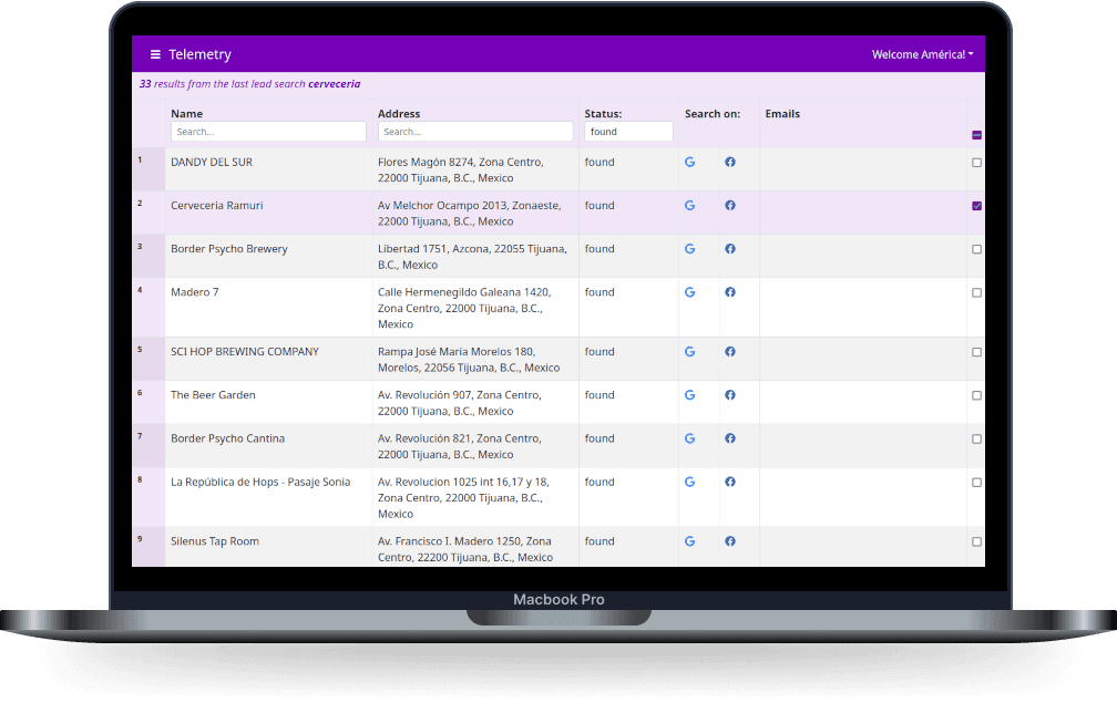 Screenshot del proceso de clientes potenciales de Telemetry